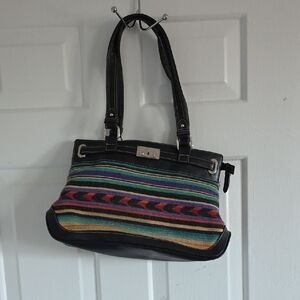 Chaps Black-Trim Striped Shoulder Bag